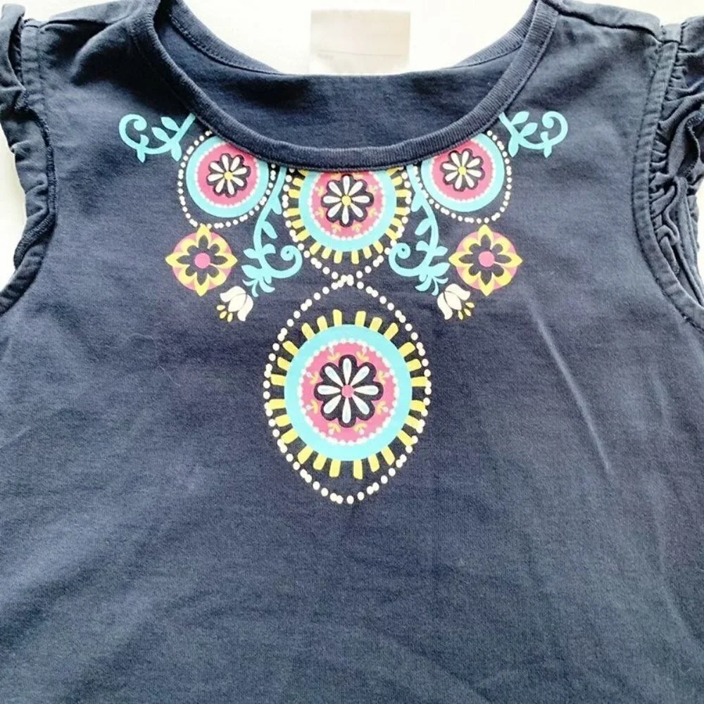 5/$25 Hanna Andersson A-Line Dress‎ Kids 120 Navy Blue Ruffle Medallion Boho